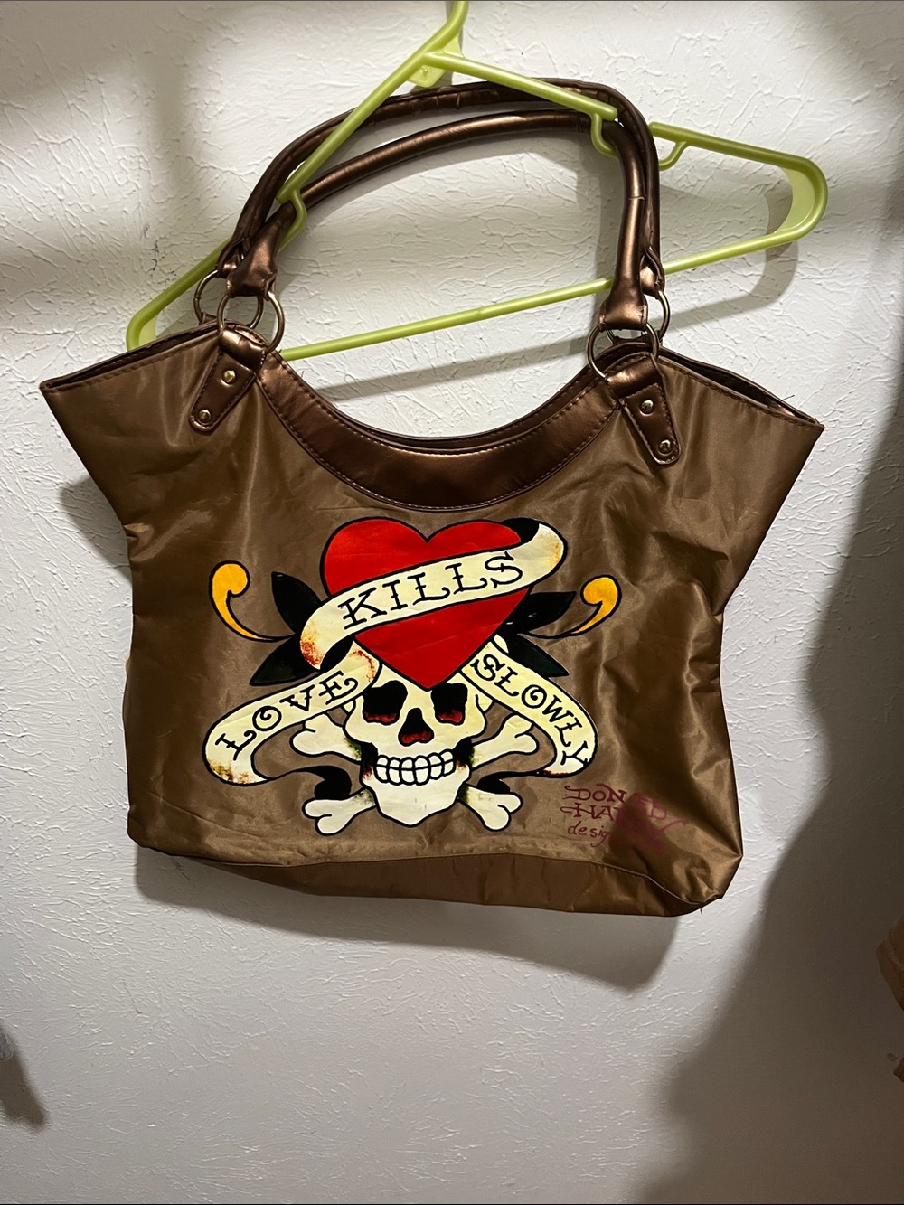 Skull & Heart Graphic Brown Tote Bag